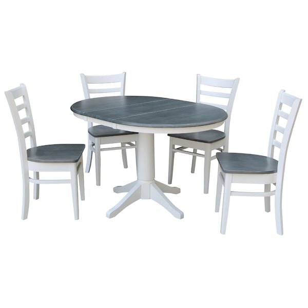International Concepts Round 36 in Rd Extension Dining Table, 4 Emily Chairs, White/Heather Gray, 36 W, 48 L, 30.1 in H K05-36RXT-27B-C617-4 - main